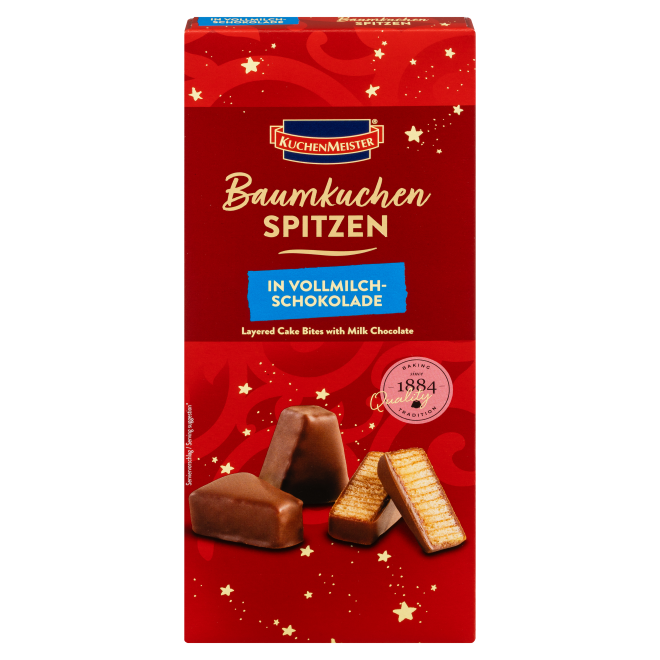 KuchenMeister Baumkuchen Spitzen mit Vollmilch Schokolade ohne Alkohol, 130g