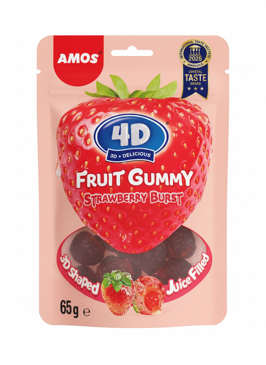 Amos 4D Juicy Burst Strawberry Fruit Gummy 65g
