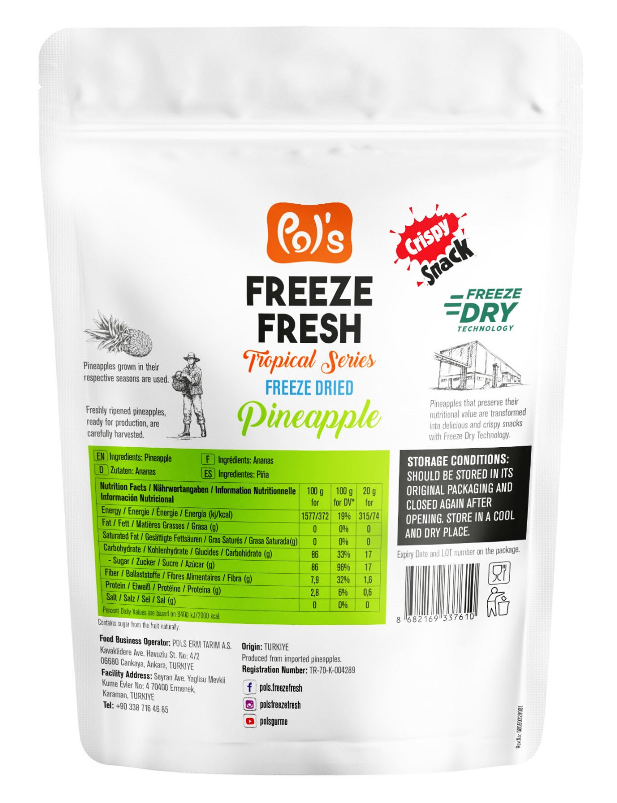 POL'S FREEZE FRESH - Gefriergetrocknete Fruchtchips Ananas 20g