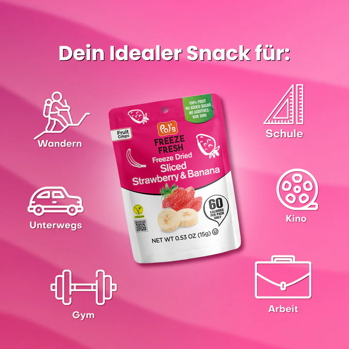 POL'S FREEZE FRESH Gefriergetrocknete Fruchtchips Erdbeer- und Bananenscheiben 15g