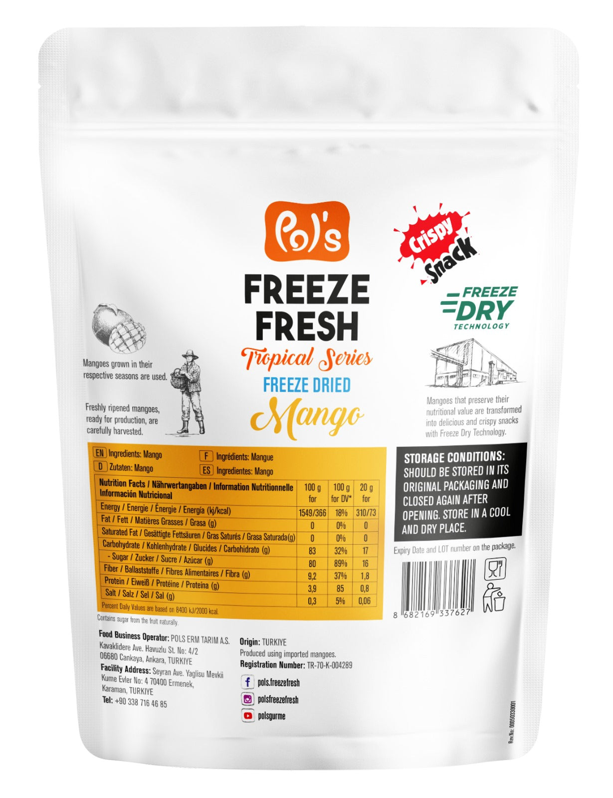 POL'S FREEZE FRESH - Gefriergetrocknete Fruchtchips Mango 20g
