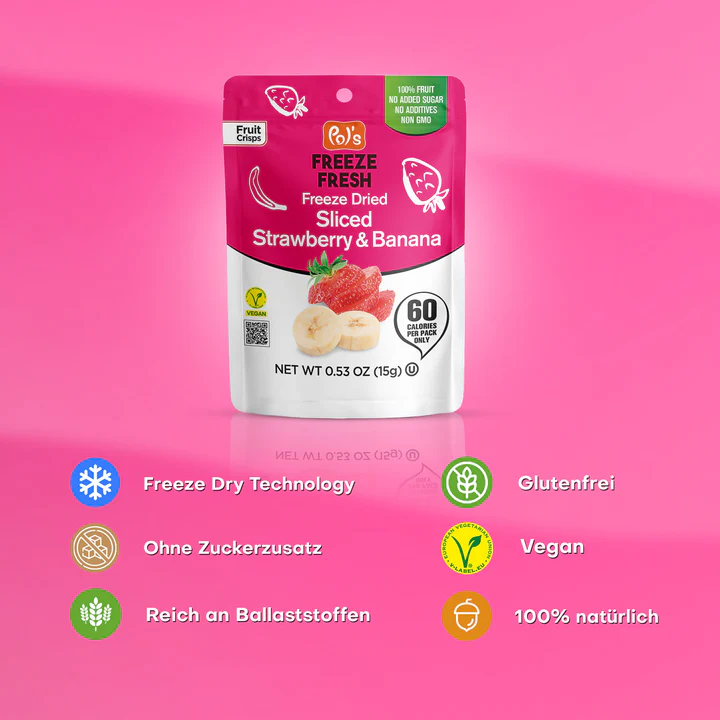 POL'S FREEZE FRESH Gefriergetrocknete Fruchtchips Erdbeer- und Bananenscheiben 15g