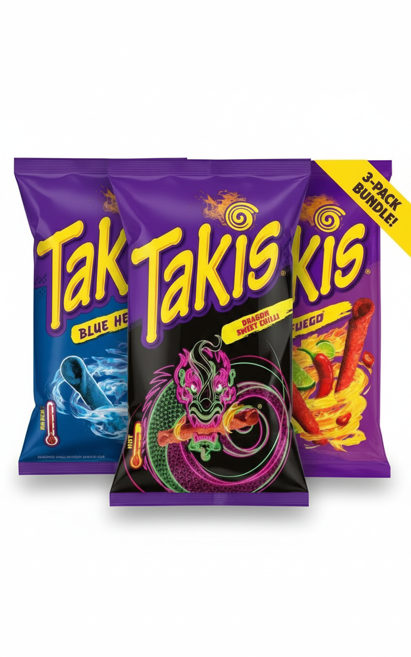 Takis 3er Bundle Blue Heat, Dragon Sweet Chilli und Fuego Extreme