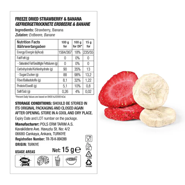 POL'S FREEZE FRESH Gefriergetrocknete Fruchtchips Erdbeer- und Bananenscheiben 15g