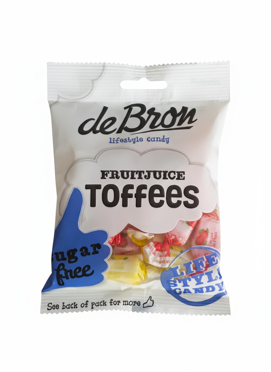 De Bron Fruitjuice Toffees Sugarfree 90g