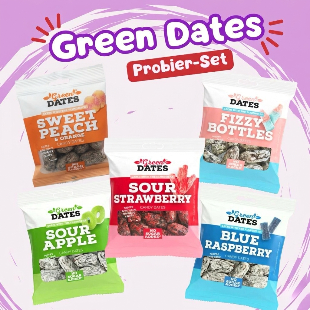 Green Dates Probier-Set 1 mit Pfirsich , 5 x 90g